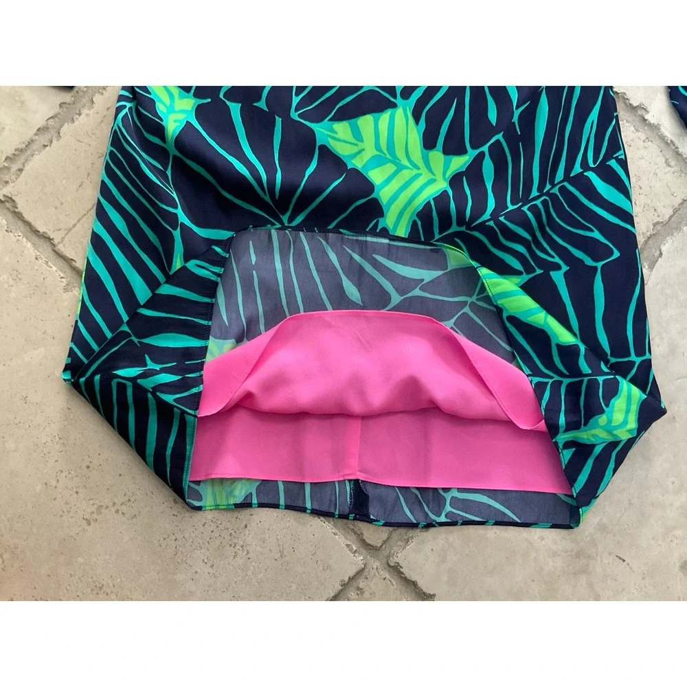 Lilly Pulitzer Under the Palms Dress 3/4 sleeves Navy and Green Palms - Size 0 - Picture 7 of 10
